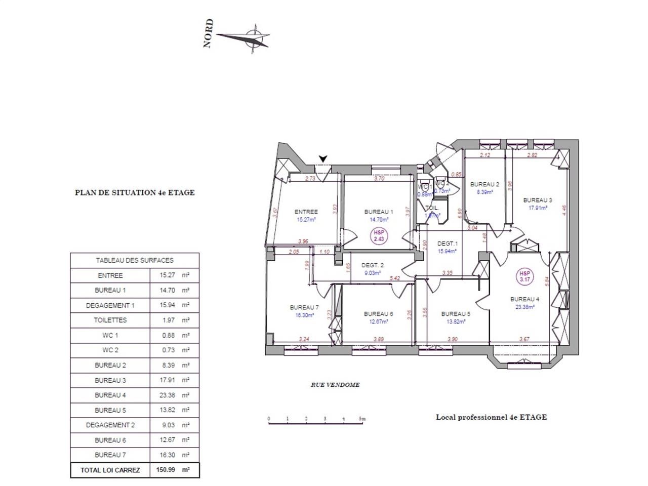 Location bureaux 151 m² non divisibles