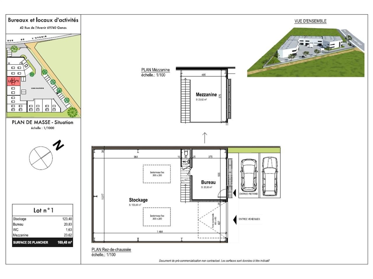 Location entrepots 169 m² non divisibles