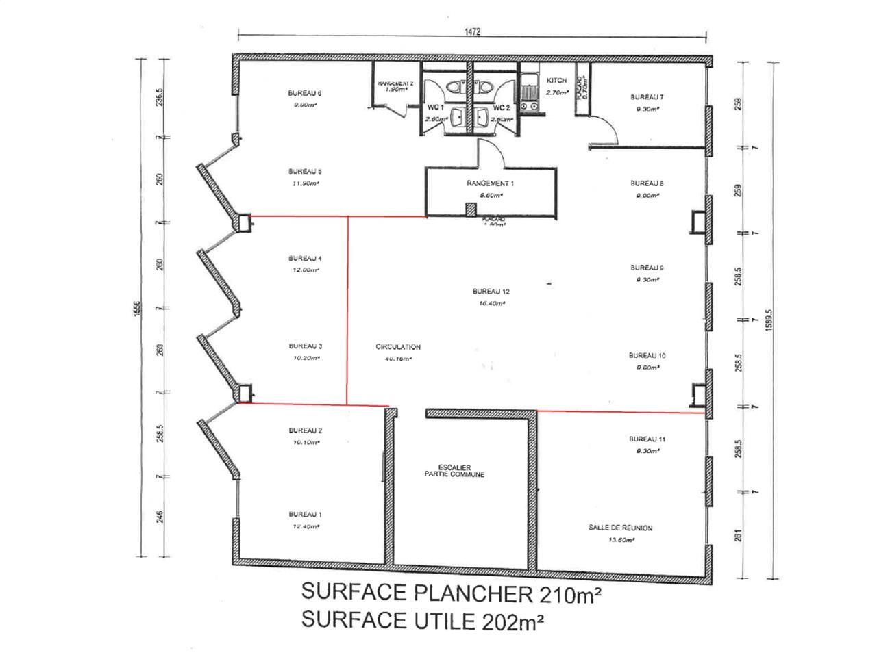 Vente bureaux 210 m² non divisibles