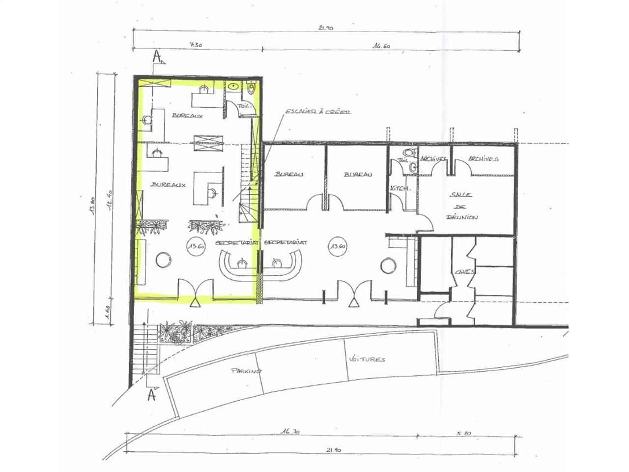 Location bureaux 129 m² non divisibles