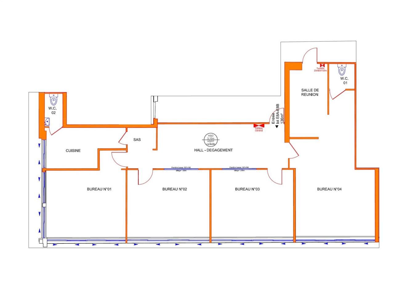 Location bureaux 146 m² non divisibles