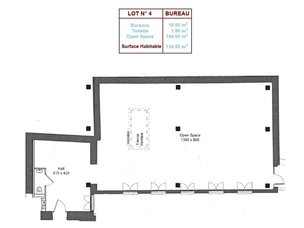Location bureaux 124 m² non divisibles