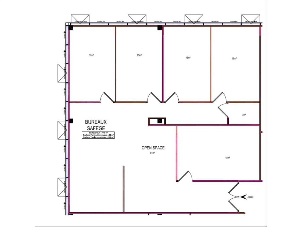 Location bureaux 168 m² non divisibles