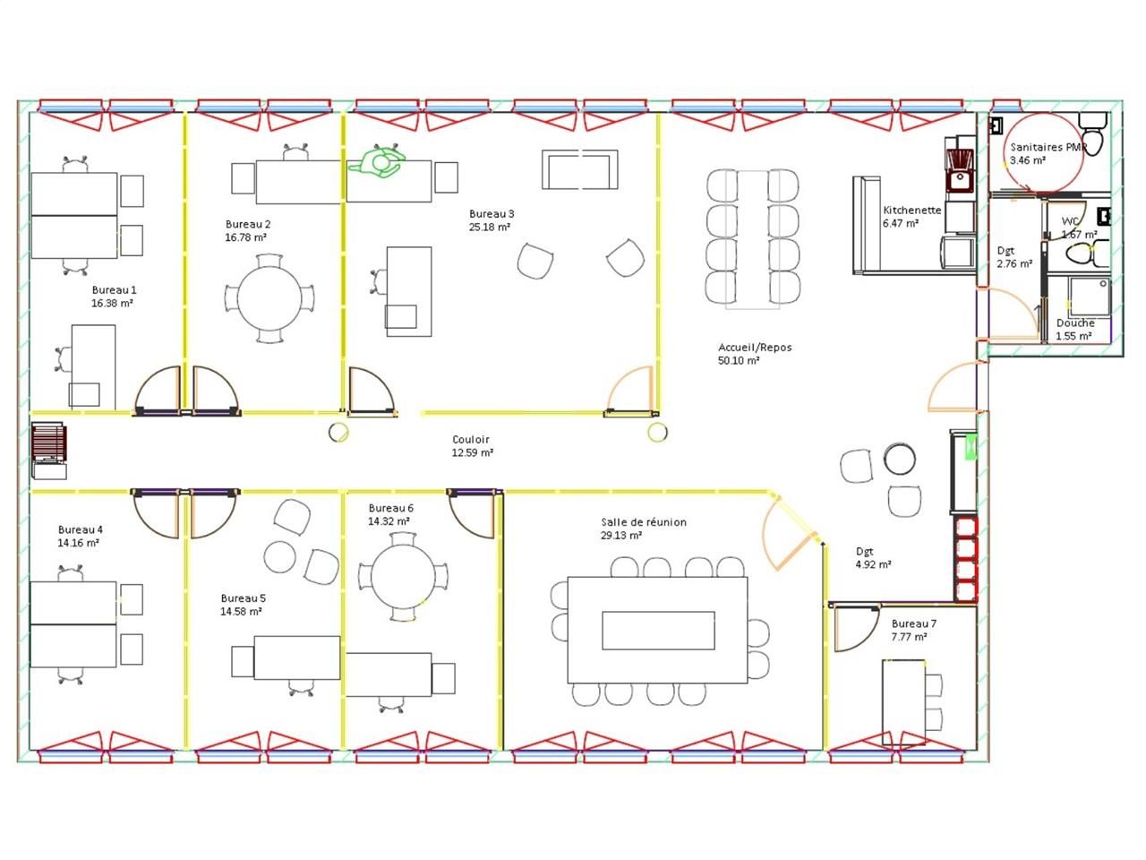 Location bureaux 222 m² non divisibles