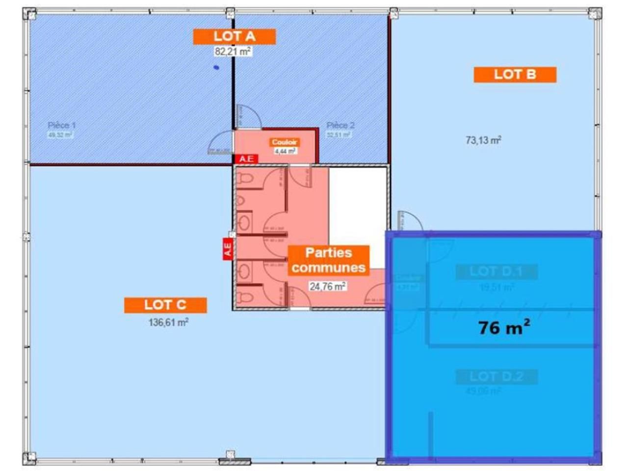 Location bureaux 76 m² non divisibles