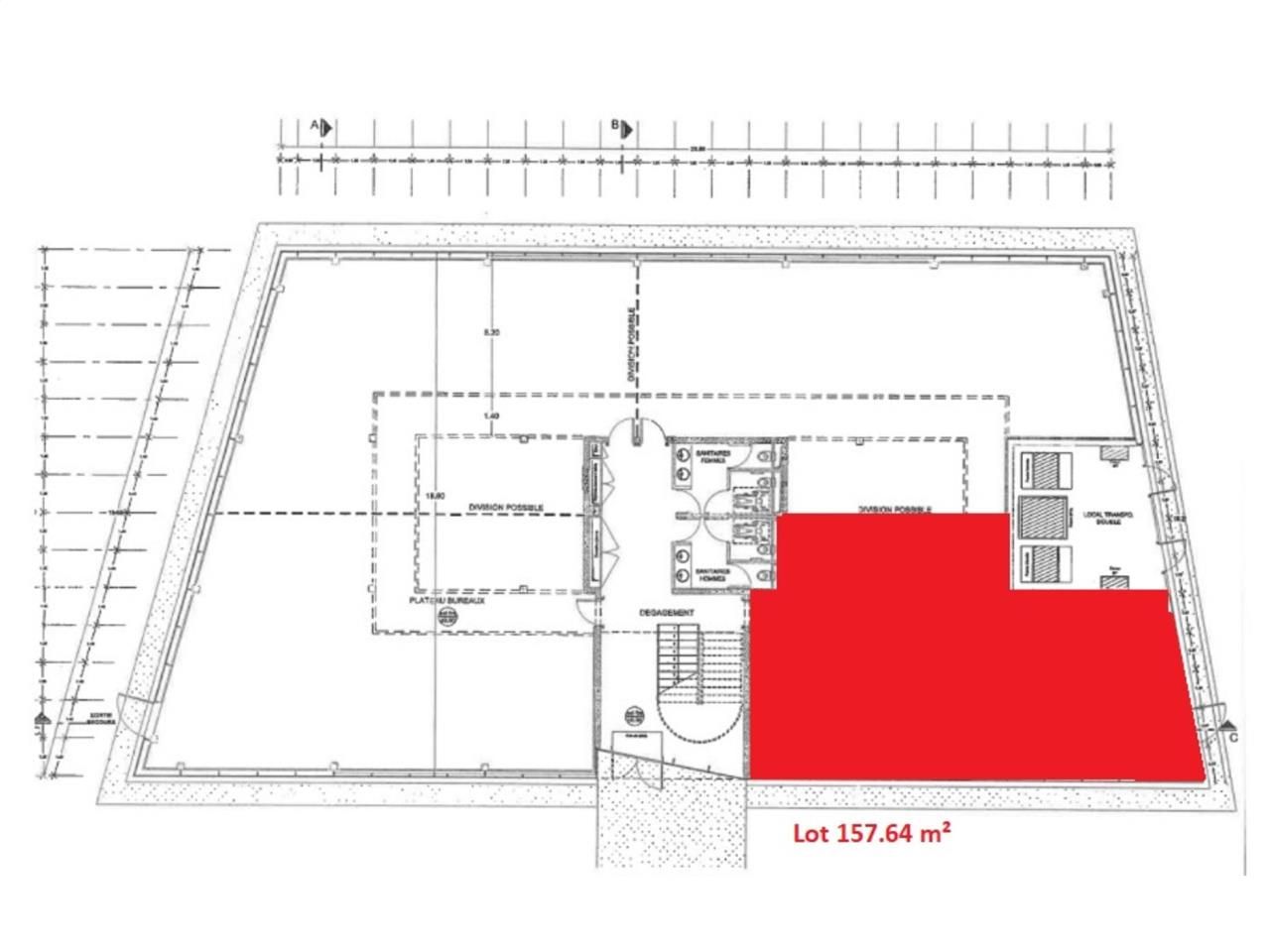 Location bureaux 158 m² non divisibles