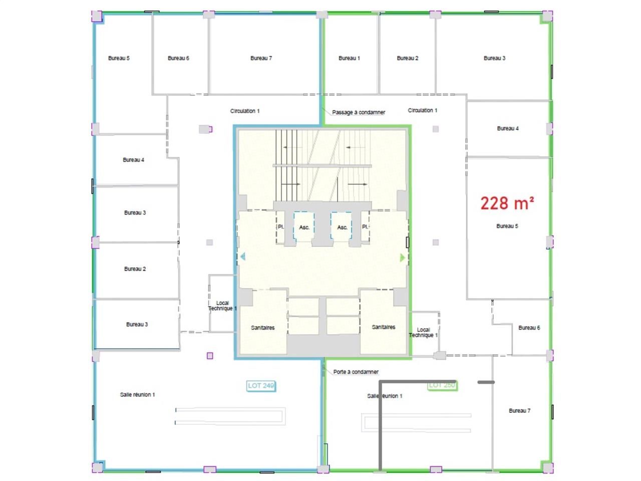 Location bureaux 229 m² non divisibles