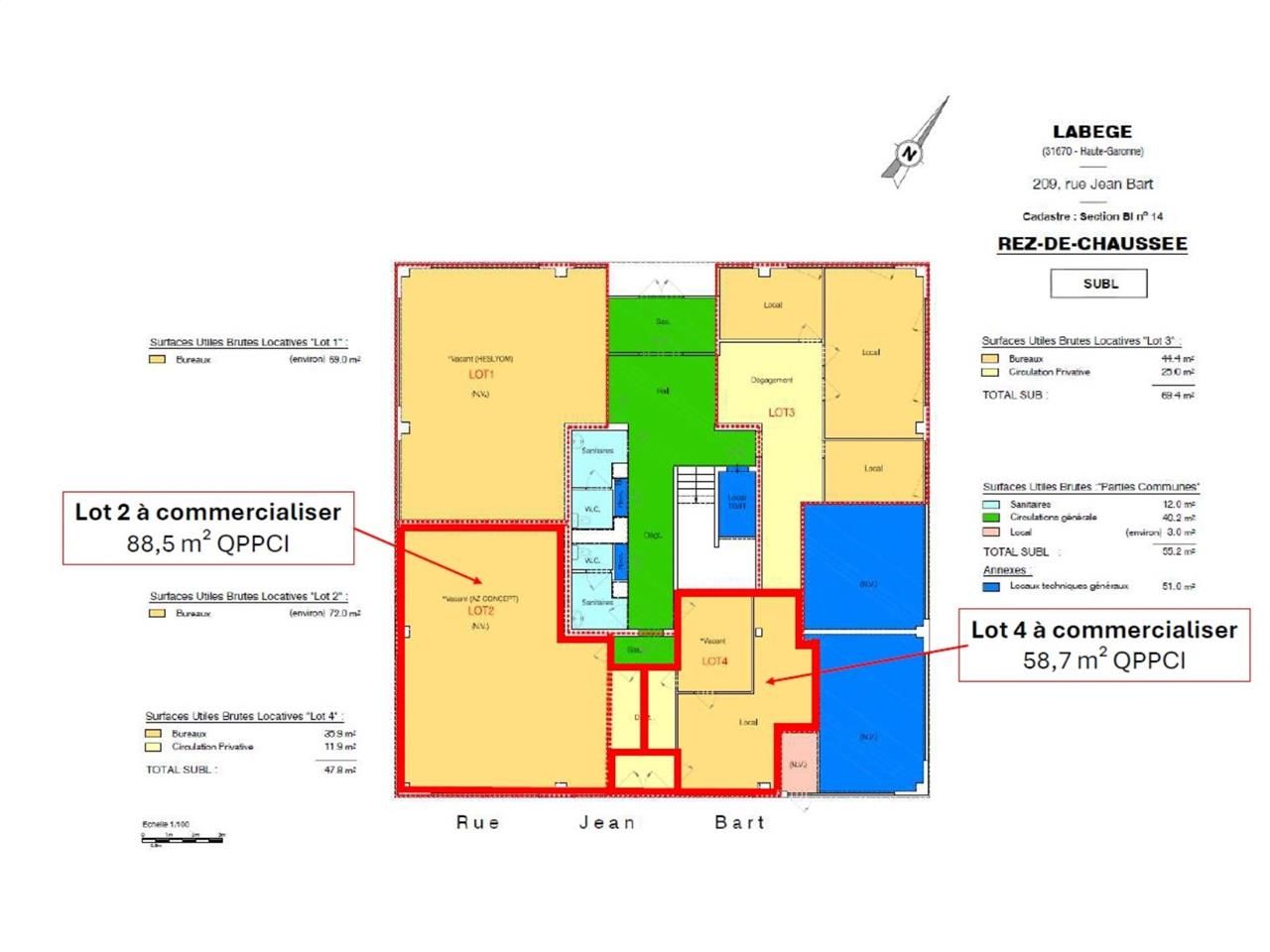 Location bureaux 241 m² divisibles à partir de 59 m²