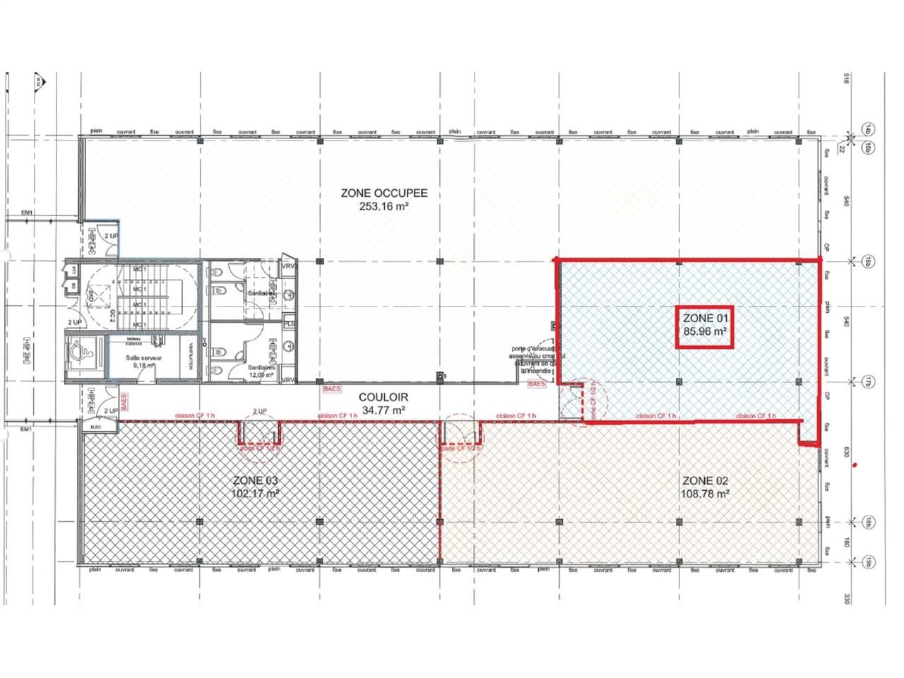 Location bureaux 114 m² non divisibles