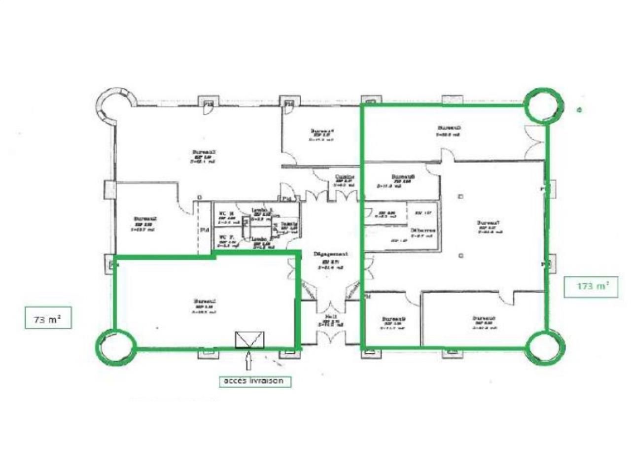 Location bureaux 634 m² divisibles à partir de 73 m²