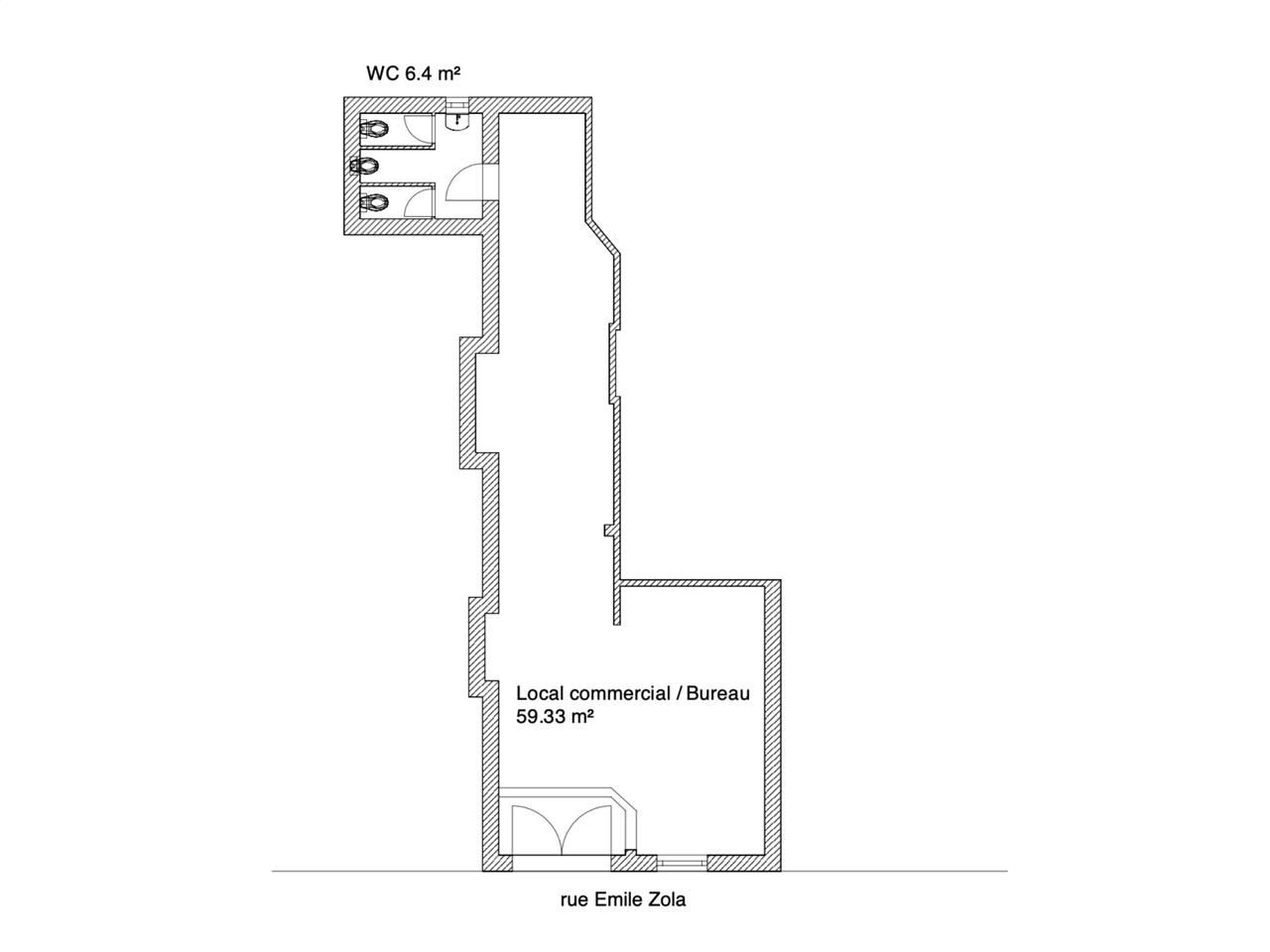 Location locaux commerciaux 64 m² non divisibles