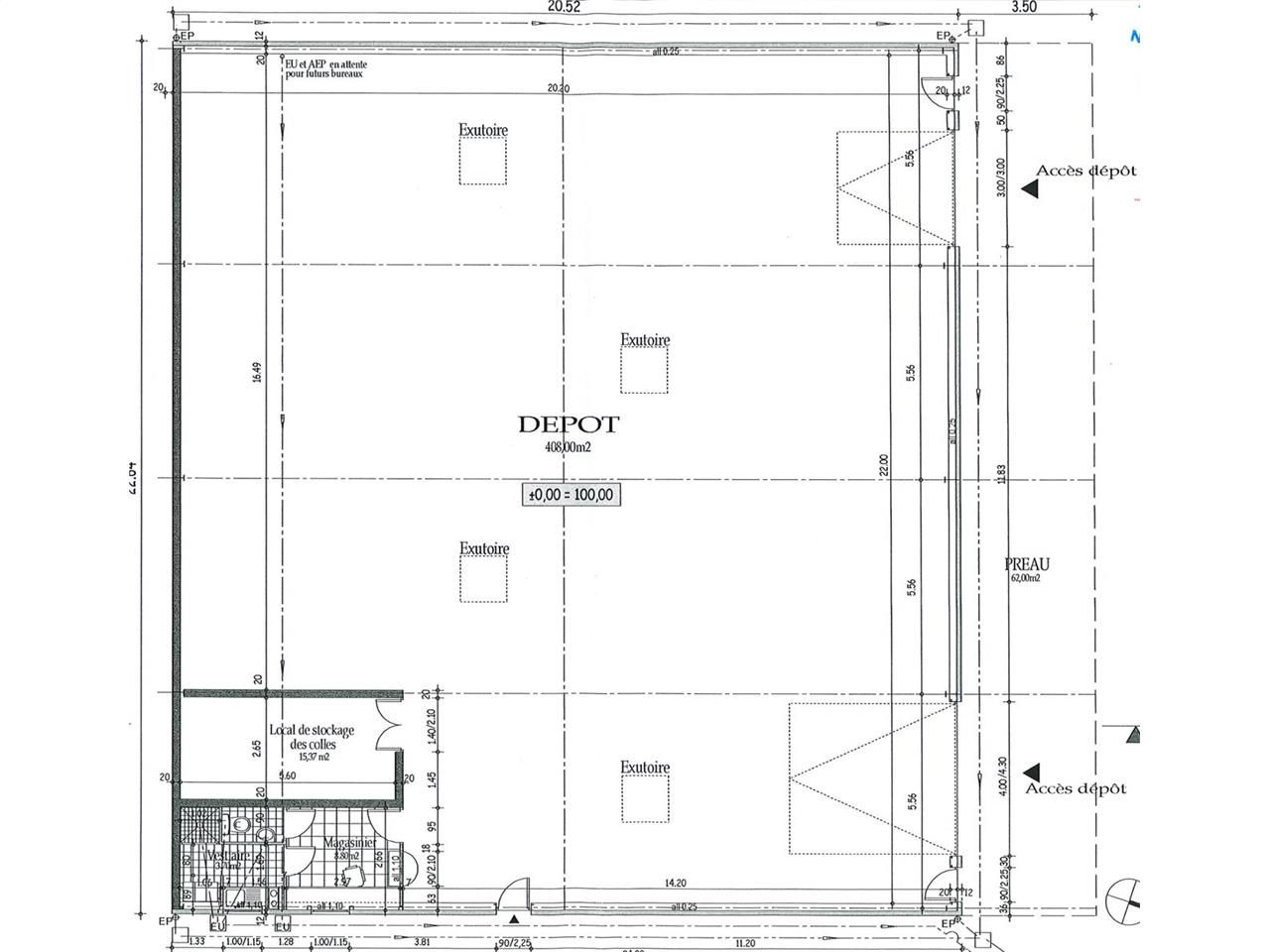 Location entrepots 408 m² non divisibles
