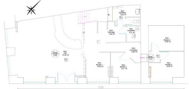 Location locaux commerciaux 156 m² non divisibles