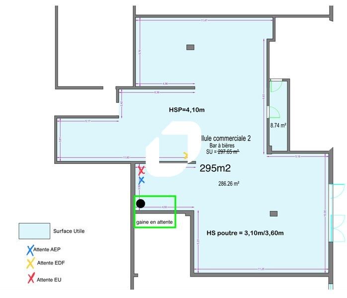 Location locaux commerciaux 620 m² divisibles à partir de 295 m²