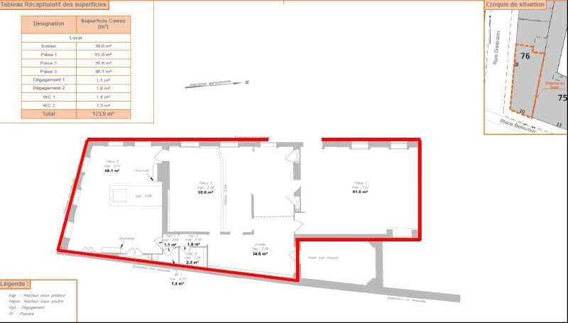 Location bureaux 173 m² non divisibles