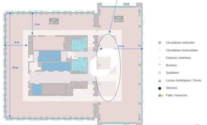 Location bureaux 606 m² non divisibles