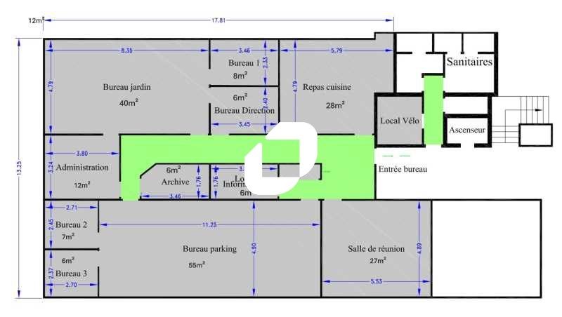 Vente bureaux 228 m² non divisibles