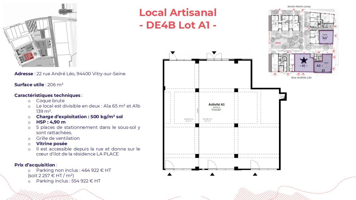 Location Local d'activités 206 m² non divisibles