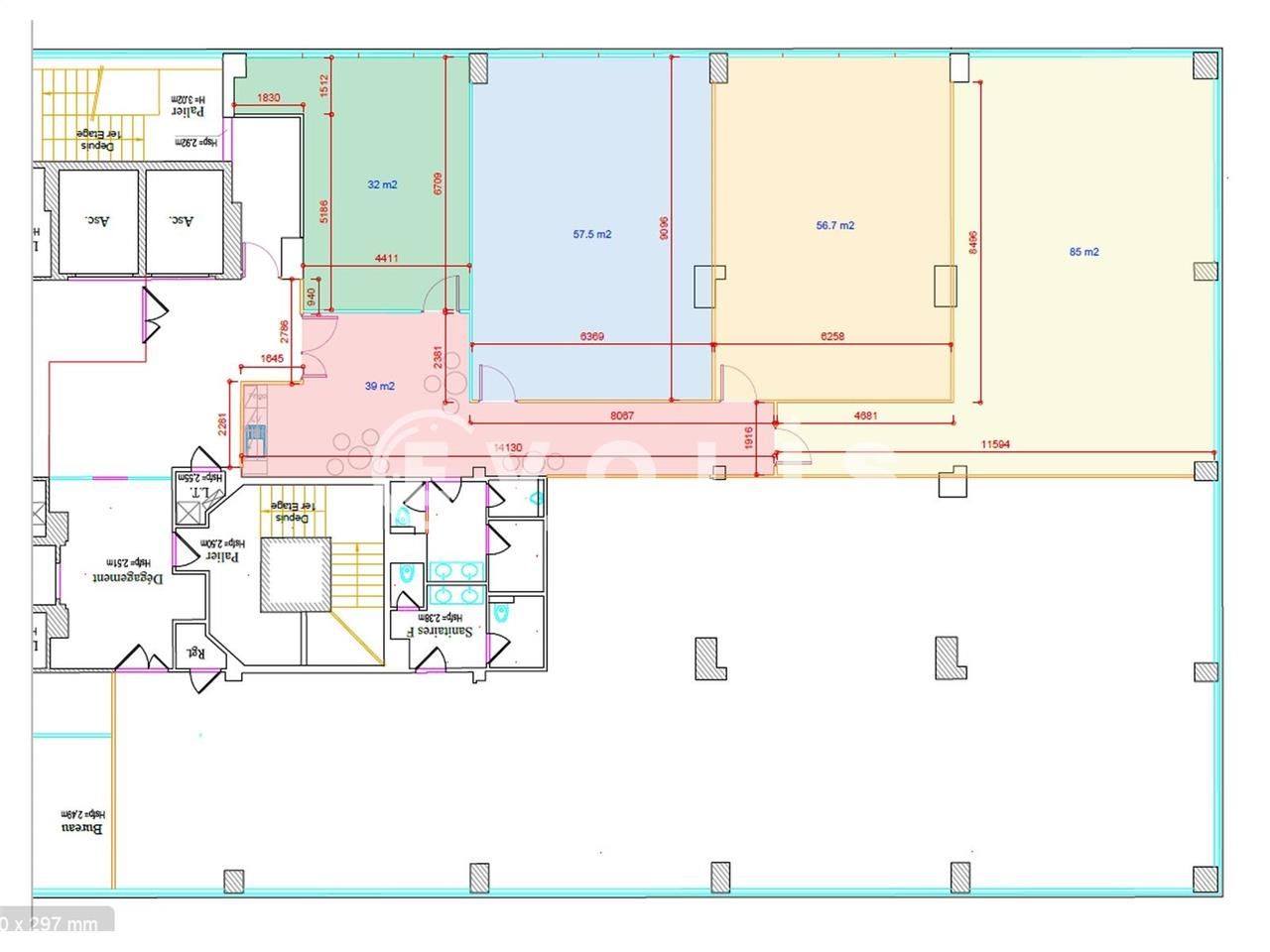 Location bureaux 348 m² non divisibles