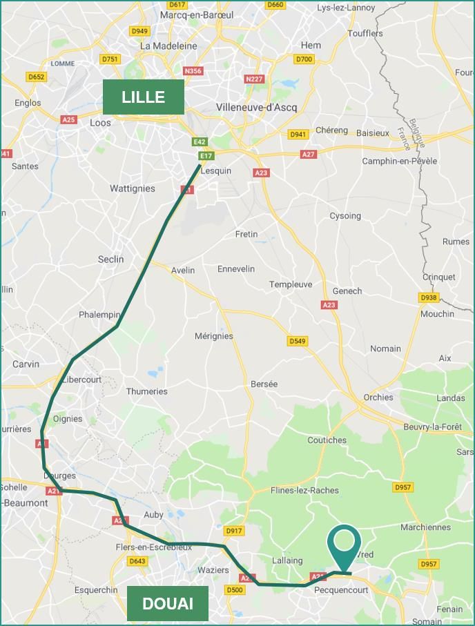 50359 m² pour cetentrepôts classe a en location à Pecquencourt