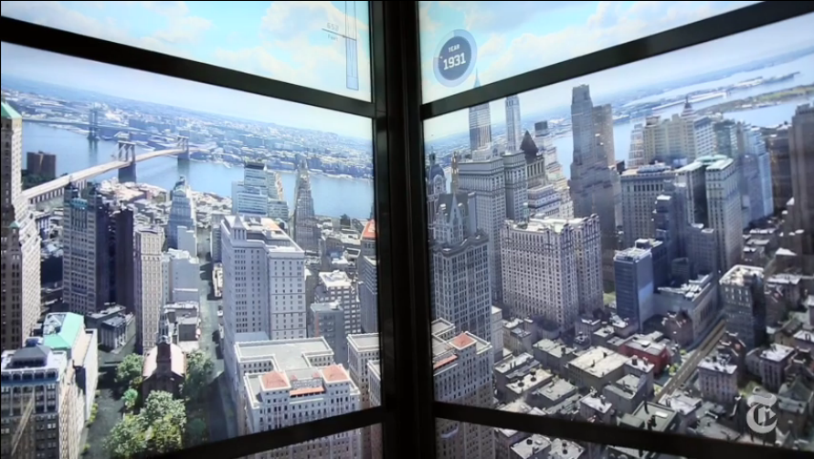 Magnifique Time Laps de l'historique de la vue de New York à travers l'ascenseur du World Trade Center