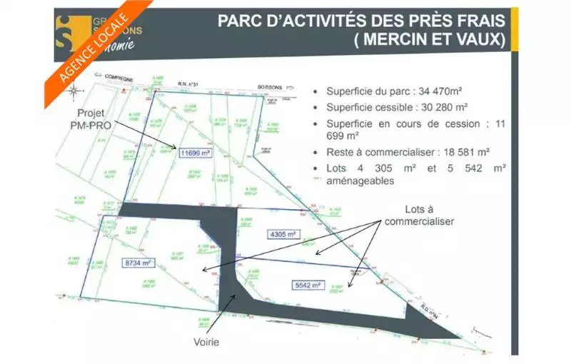 Terrain à acheter de 4305 m² à Mercin-et-Vaux - 02200